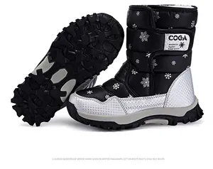 Detailed view of children's waterproof snow boots with non-slip rubber soles