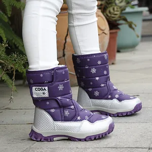 Outdoor children's purple snow boots with snowflake patterns and non-slip warm soles