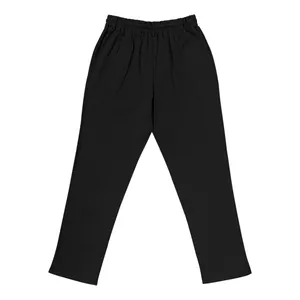 Vista piatta anteriore di pantaloni estivi traspiranti in lino nero da uomo a gamba dritta