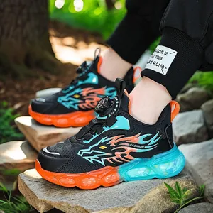Stylish boys' lightweight athletic sneakers with colorful dragon patterns and rotary buckle