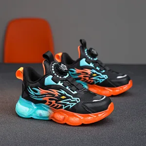 Stylish boys' lightweight sports shoes featuring vibrant dragon flame patterns and rotary buckle