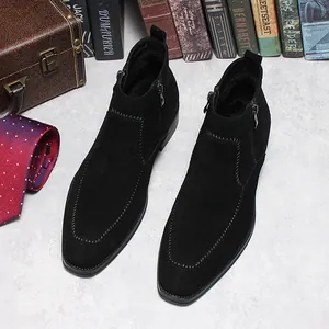 Stivali da Uomo in Camoscio a Metà Polpaccio Con Cerniera Laterale Stivali da Cavaliere Stile Britannico Casual Business Tinta Unita Fodera in Pelle di Maiale Autunno Inverno Antiscivolo