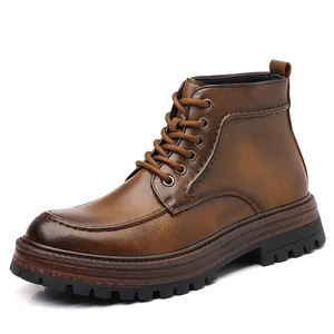 Classici stivaletti Martin da uomo in pelle marrone con suola spessa antiscivolo moda