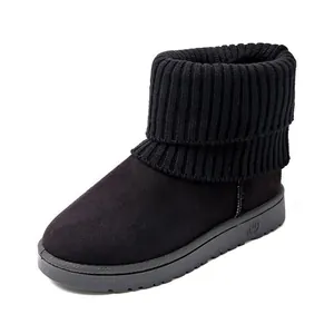 Women's black platform snow boots featuring a warm knitted folded cuff and fleece lining