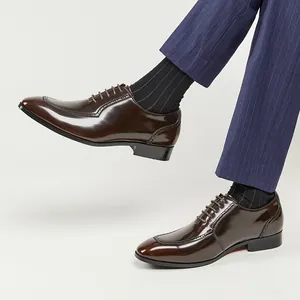 Classic dark brown glossy patent leather Oxford dress shoes for men business formal wear