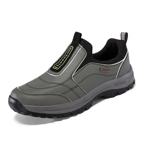 Men Outdoor Casual Walking Shoes Slip-On Breathable Lightweight Wear-Resistant Synthetic Leather Sports Sneakers For Daily Exercise