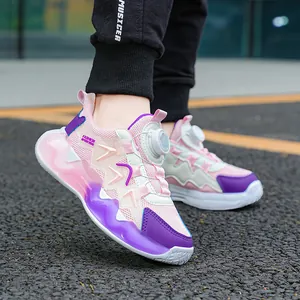 Scarpe da basket traspiranti per bambini con design a fibbia rotante rosa e viola