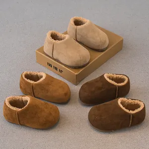 Kinder Winter Warm Brot Schuhe Wildleder Plüsch Gefüttert Slip On Baumwolle Schuhe Für Jungen Mädchen Retro Mode Outdoor Thermische Fußbekleidung