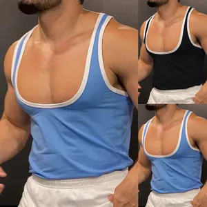Camiseta de Tirantes Deportiva de Poliéster Ajustada para Hombre Secado Rápido Patchwork Espalda Nadadora Chaleco de Entrenamiento