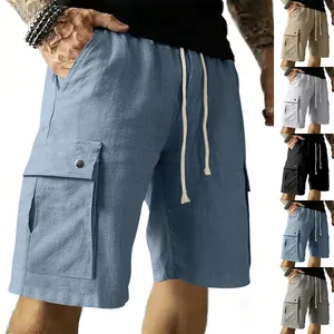 Detail of men's cargo shorts with multi-pockets and drawstring available in various colors
