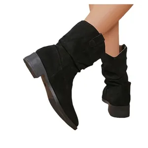 Black slouchy western cowboy ankle boots with chunky heel and pointed toe