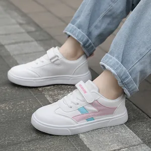 Zapatos de Tabla Blancos Informales para Niños Cuero Sintético Cierre de Gancho y Bucle Zapatillas Escolares Antideslizantes