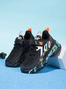 Side detail of breathable mesh sneakers for boys featuring vibrant graffiti art designs