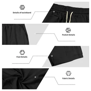 Close-up detail of black men's cargo shorts showing waistband, pockets, and fabric