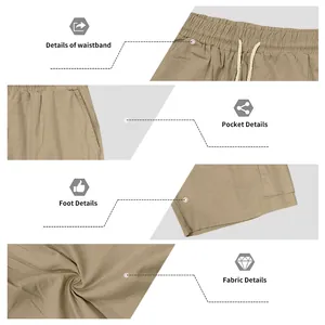 Detailed views of men's casual drawstring cargo shorts waistband, pockets, and fabric texture