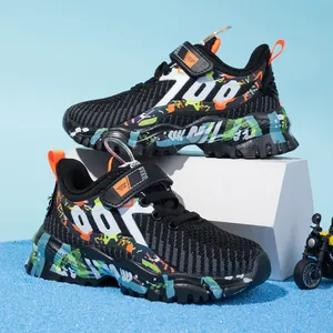 Breathable boys mesh sneakers with stylish graffiti pattern for active kids aged 7 to 12 years