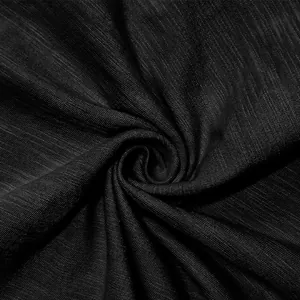 Close-up of black breathable knit fabric texture for men's Henley T-shirt detail