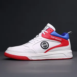 Stilvolle Herren Freizeit-Sneaker Low-Top in Weiß Rot und Blau aus hochwertigem Leder