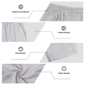 Detail macro shots of men's casual shorts showing waistband, pocket, and fabric texture