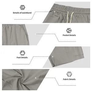 Detailed views of men's drawstring cargo shorts showing waistband, pocket, and fabric texture.