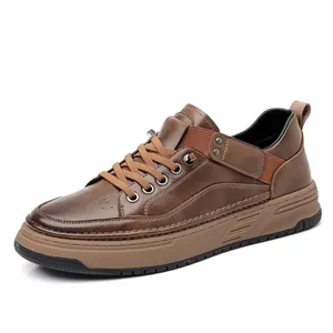 Zapatos casuales de cuero marrón para hombre con suela suave y diseño transpirable
