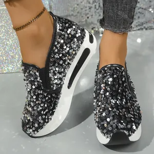 Damen Pailletten Netz Loafer Slipper Dicke Sohle Atmungsaktive Plateau Schuhe Lässige Funkelnde Flache Wanderschuhe Sommer Mode Übergröße