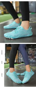 Detailed side and front view of blue quick-dry non-slip aqua shoes for surfing and gym