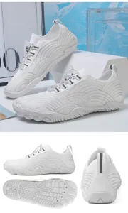 Professional multi-angle view of white quick-drying water shoes with non-slip rubber sole
