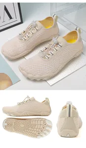 Detailed multi-angle view of beige quick-dry wading shoes with anti-slip rubber sole