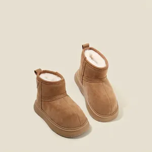 Children's Snow Boots Microfiber Leather Fleece Lined Winter Warm Ankle Boots For Boys Girls Toddler Kids Khaki Anti-slip Outdoor Footwear
