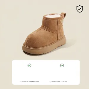 Children's warm suede snow boots with plush lining and wide-toe design