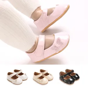 Soft sole toddler baby girl princess shoes with glitter butterfly bow in multiple colors