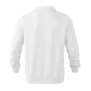 Vista trasera de sudadera polo blanca para hombre con diseño de jacquard denso