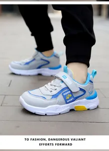 Atmungsaktive grau-blaue Mesh-Laufschuhe für Jungen mit Klettverschluss