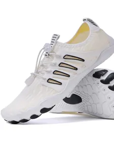 White minimalist barefoot outdoor shoes for hiking and water sports with quick lace system