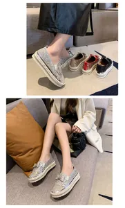 Mocassins à plateforme pour femmes avec paillettes et nœuds en strass brillants
