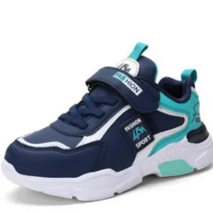 Boys Color Block Running Shoes Breathable Mesh Synthetic Leather Sneakers Children Fashion Athletic Footwear For Autumn Winter School Kids