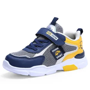 Lightweight boys color-block athletic sneakers with breathable mesh and velcro strap