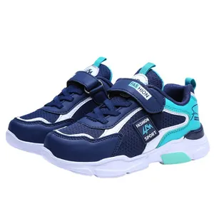 Boys color-blocked sports running shoes with breathable mesh and hook-and-loop strap