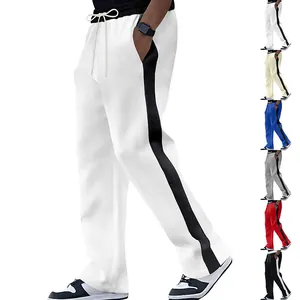 Men's drawstring straight-leg sweatpants with side stripe detail in various color options
