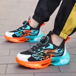 Boys' breathable athletic sports shoes featuring rotary buckle system and colorful thick sole