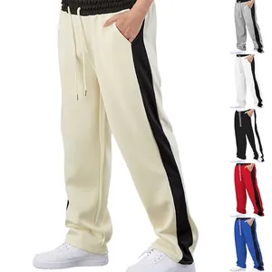 Pantalones de Chándal para Hombre Estilo Americano Patchwork de Colores Corte Recto Holgado Cordón Poliéster Parte Inferior Casual Empalme Pantalones Otoño