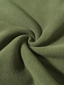 Macro view of army green soft coral fleece fabric texture for men's sweatshirt
