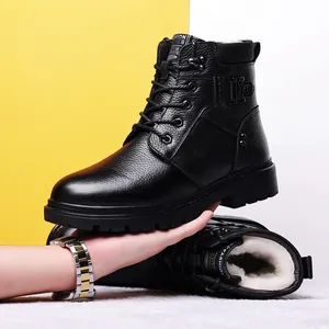 Herren Martin Boots Echtes Leder Wollfutter Winter Warm Britisch Casual Arbeitsschuhe Hoher Schaft Schnürung Weiches Leder