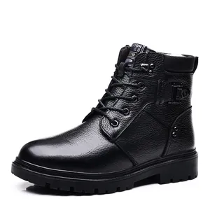 Hochwertige schwarze Lederstiefel für Herren mit Wollfutter und robuster Profilsohle