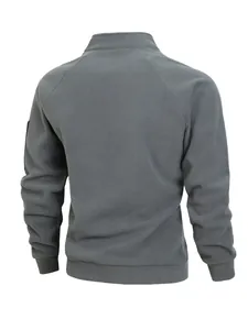 Back view of a warm men's gray coral fleece stand collar sweatshirt for autumn and winter seasons