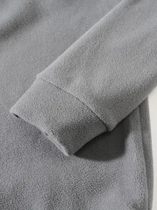 Close-up detail of a grey coral fleece sweatshirt cuff showing soft material texture