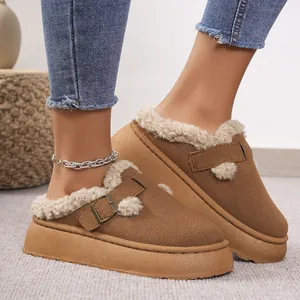 Pantuflas Mules de Pelo con Suela Gruesa para Mujer Botas de Nieve con Plataforma Forradas de Felpa Cálida Zapatos Casuales