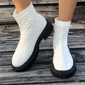 Botas de Calcetín de Flyknit Elástico para Mujer Botas Martin de Plataforma Gruesa Antideslizantes Botines de Otoño Invierno