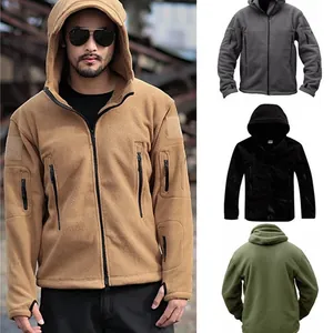 Veste tactique à capuche en polaire pour homme, coupe-vent thermique pour randonnée
